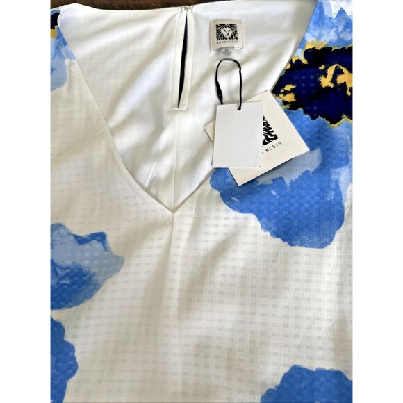 Anne Klein Women's  Floral Print Sleeveless Belted Midi Dress White Blue XL - Picture 4 of 6